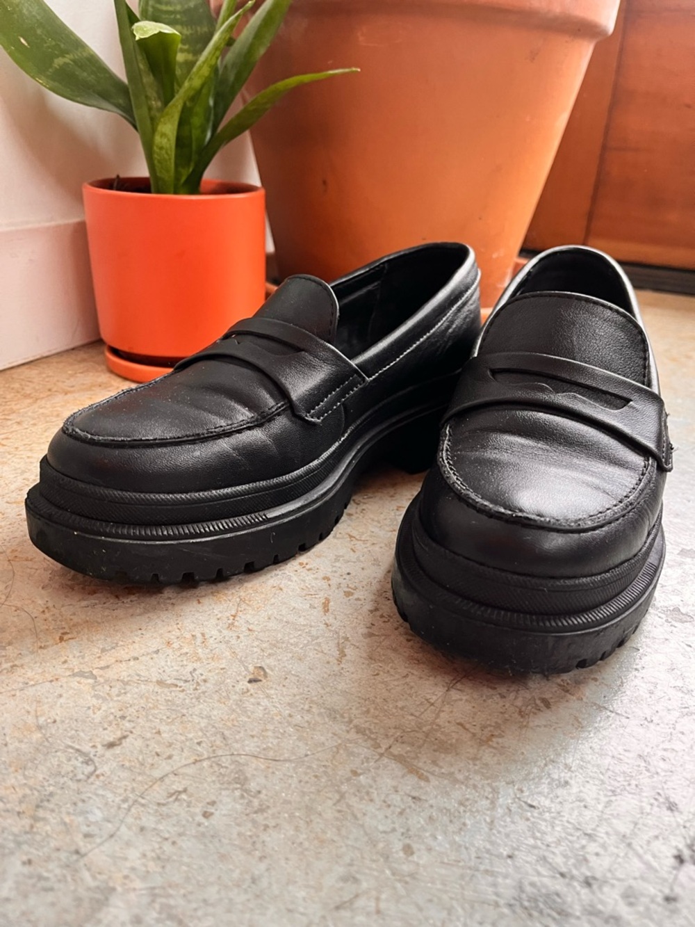 Portland Leather Black Platform Penny Loafers